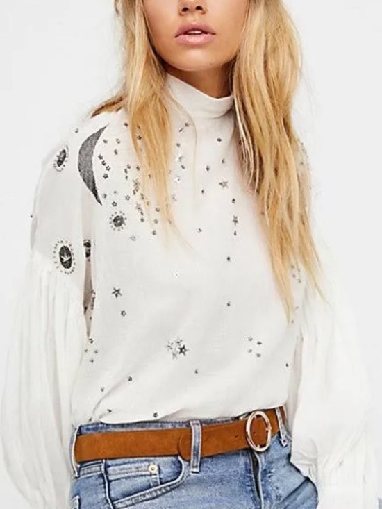 Free People Tops - Free People Wishing On A Star Celestial Embellished High-Neck Blouse